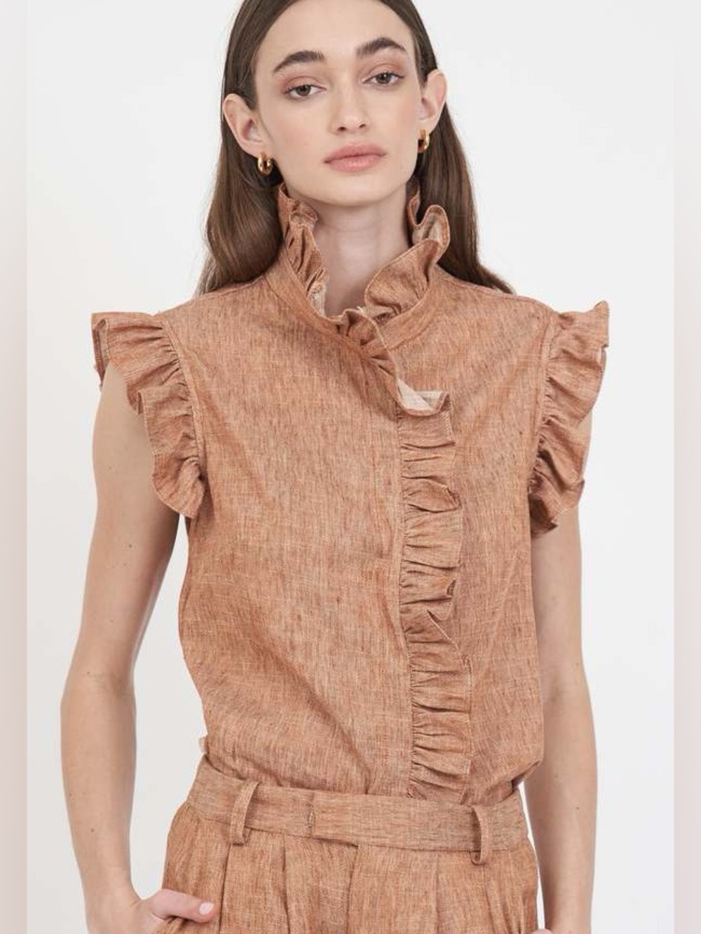 CHRISTY LYNN Marfa sleeveless Ruffle top in clay size Small S EUC